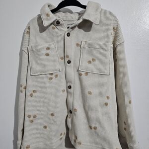 Carter's Cream Waffle-Knit Button-Up Shirt with Tan Acorn Print with Jeans - Set